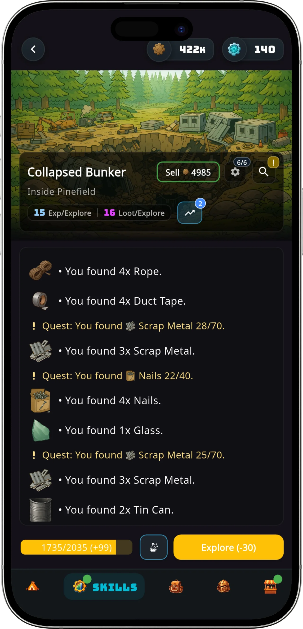Wasteland Revenant gameplay shown on a phone